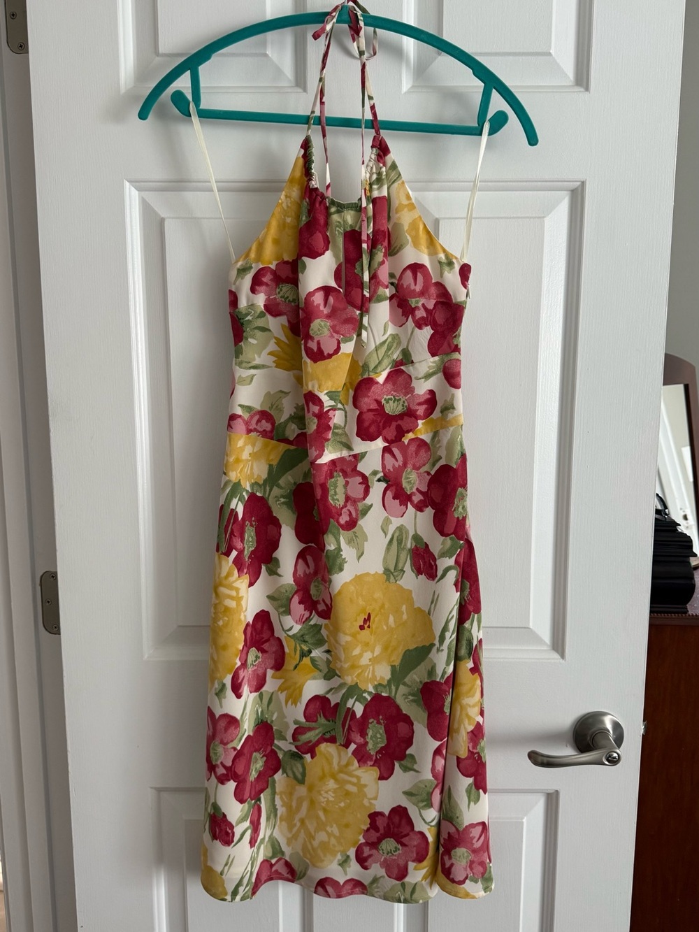 LOFT Cream Midi Halter Dress with Yellow & Red Floral Print